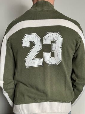 Scene Weaver Olive Green Bomber Jacket with White '23' Graphic